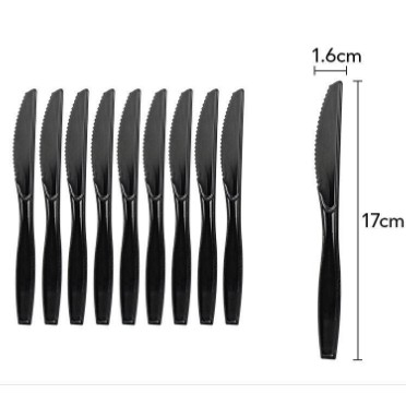 Articole Servire Masa - Set 10 Cutite de Unica Folosinta, , Plastic, 17x1.6 cm, negru