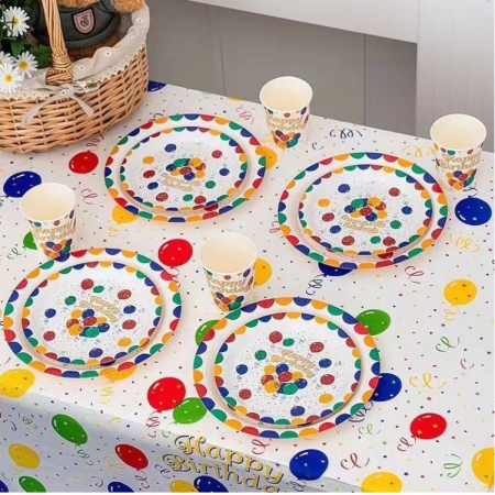 Set 10 Farfurii de Unica Folosinta, , din Carton, 18 cm, Model Happy Birthday, Multicolor [3]
