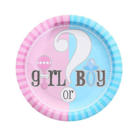 Tematica Fata/Baiat - Set 10 Farfurii Gender Reveal, , Girl or Boy, din Carton, 22.8 cm, Roz/Albastru