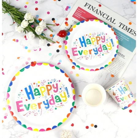Set 10 Farfurii Happy Everyday, , 17 cm, din Hartie 300 g, Multicolor [1]