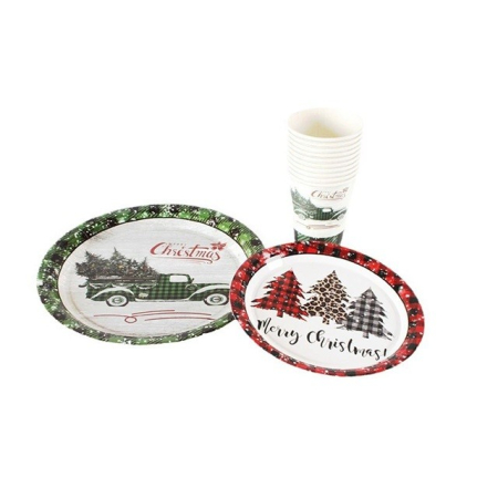 Set 10 Farfurii Unica Folosinta, , 18 cm, Model Brazi de Craciun, Multicolor [1]