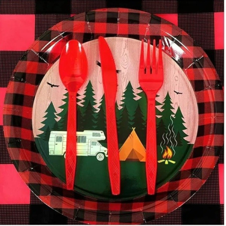 Set 10 Farfurii Unica Folosinta, , 23 cm, Model Camping, Multicolor [1]