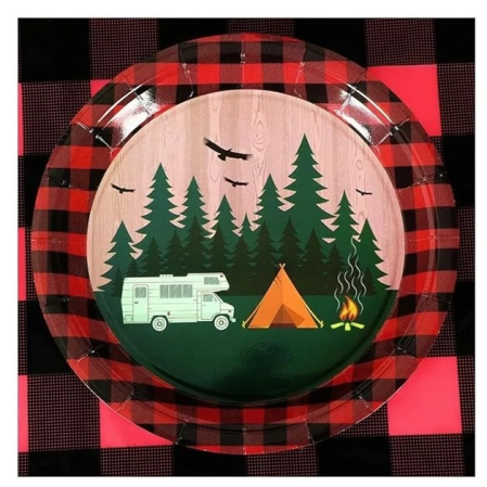 Set 10 Farfurii Unica Folosinta, , 23 cm, Model Camping, Multicolor [2]