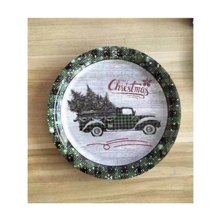 Set 10 Farfurii Unica Folosinta, , 23 cm, Model Masina de Craciun, Multicolor [1]