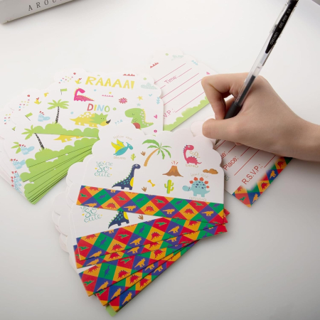 Set 10 Invitatii pentru Petrecere, , Colectia Dino Park, 11 x 14 cm, din Carton, Multicolor [3]