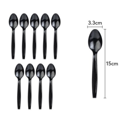 Articole Servire Masa - Set 10 Linguri de Unica Folosinta, , Plastic, 15x3.3 cm, negru