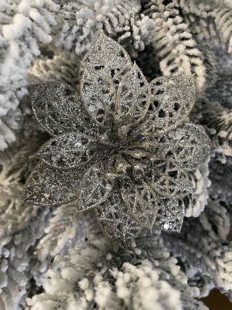 Set 10 ornamente pentru bradul de Craciun, stea Poinsettia, 10cm, argintiu [10]