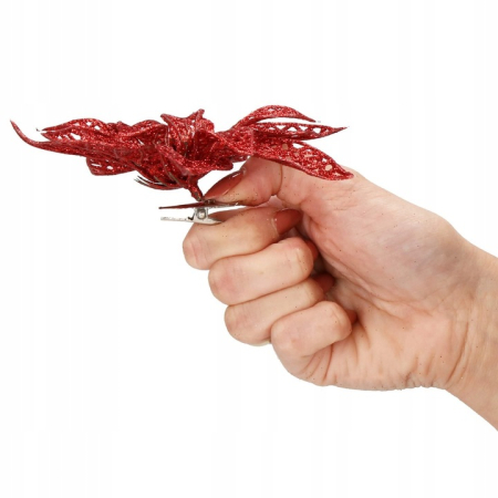 Set 10 ornamente pentru bradul de Craciun, stea Poinsettia, 10cm, rosu [5]