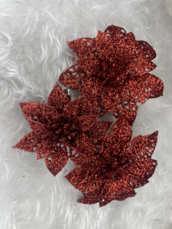 Set 10 ornamente pentru bradul de Craciun, stea Poinsettia, 10cm, rosu [8]