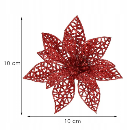 Set 10 ornamente pentru bradul de Craciun, stea Poinsettia, 10cm, rosu [7]
