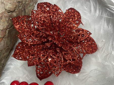 Set 10 ornamente pentru bradul de Craciun, stea Poinsettia, 10cm, rosu [14]