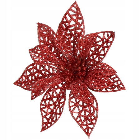 Set 10 ornamente pentru bradul de Craciun, stea Poinsettia, 10cm, rosu [2]