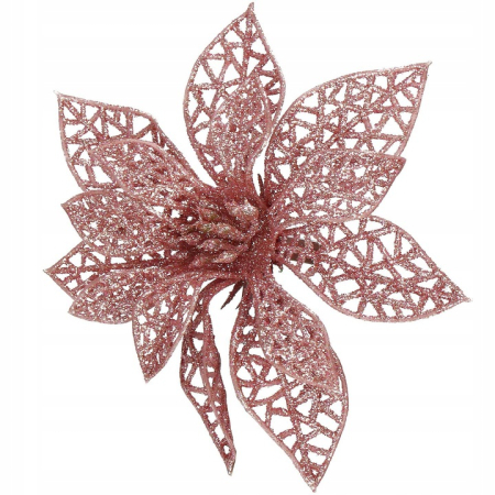 Set 10 ornamente pentru bradul de Craciun, stea Poinsettia, 10cm, roz [5]