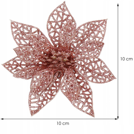 Set 10 ornamente pentru bradul de Craciun, stea Poinsettia, 10cm, roz [6]