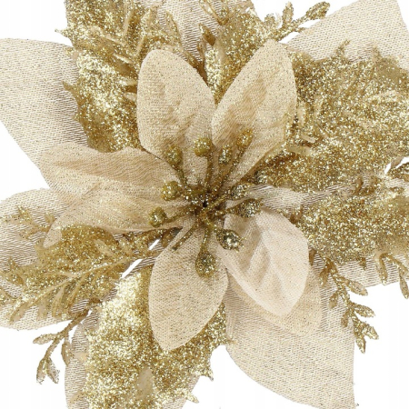 Set 10 ornamente pentru bradul de Craciun, stea Poinsettia, 13cm, auriu crem [4]