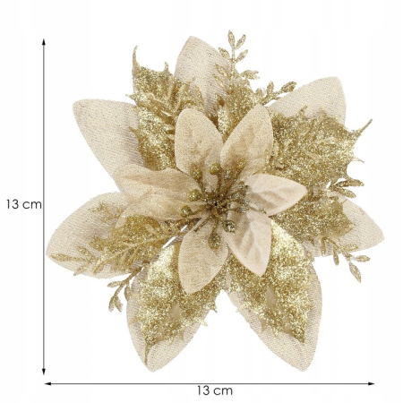 Set 10 ornamente pentru bradul de Craciun, stea Poinsettia, 13cm, auriu crem [6]