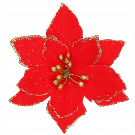 Set 10 ornamente pentru bradul de Craciun, stea Poinsettia, 13cm, rosu cu sclipici [2]