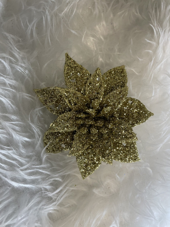 Set 10 ornamente pentru bradul de Craciun, stea Poinsettia, 14cm, auriu [10]