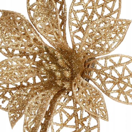 Set 10 ornamente pentru bradul de Craciun, stea Poinsettia, 14cm, auriu [4]