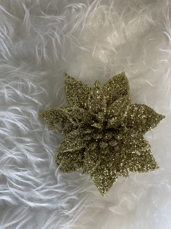 Set 10 ornamente pentru bradul de Craciun, stea Poinsettia, 14cm, auriu [9]