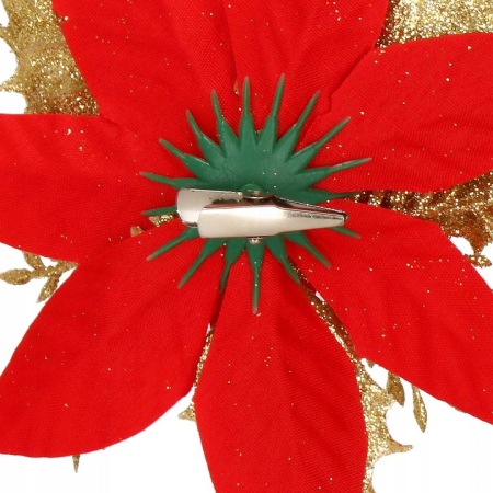 Set 10 ornamente pentru bradul de Craciun, stea Poinsettia, 14cm, rosu auriu [5]