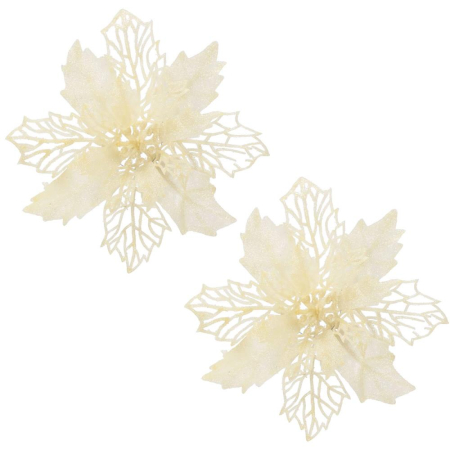 Set 10 ornamente pentru bradul de Craciun, stea Poinsettia, 16cm, crem [1]