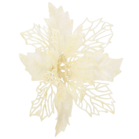 Set 10 ornamente pentru bradul de Craciun, stea Poinsettia, 16cm, crem [2]
