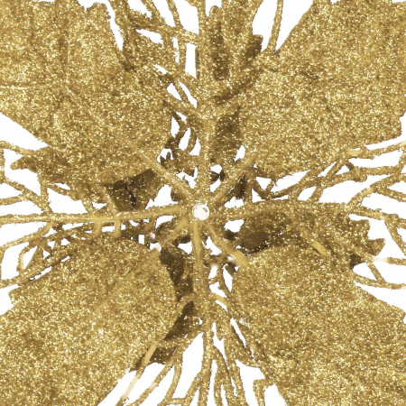 Set 10 ornamente pentru bradul de Craciun, stea Poinsettia, 16cm, galben auriu [4]