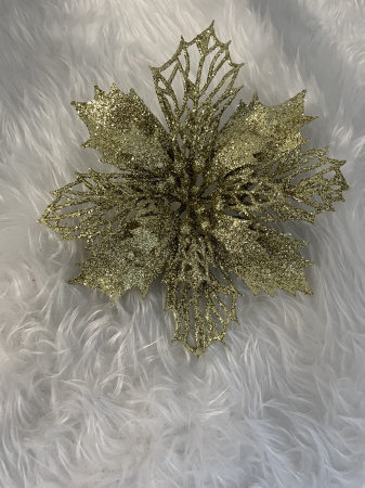 Set 10 ornamente pentru bradul de Craciun, stea Poinsettia, 16cm, galben auriu [9]