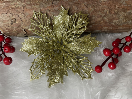 Set 10 ornamente pentru bradul de Craciun, stea Poinsettia, 16cm, galben auriu [10]