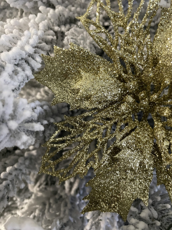 Set 10 ornamente pentru bradul de Craciun, stea Poinsettia, 16cm, galben auriu [12]