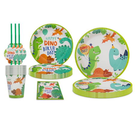 Set 10 Pahare de Carton Happy Birthday, , Model Dinozauri, Tematica Aniversare, 7.5x8.5 cm, 200 mL, Multicolor [4]