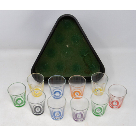 Set 10 pahare de shot , cu Suport de Biliard, 30 ml, din sticla, 10 x 10 cm, multicolor [6]