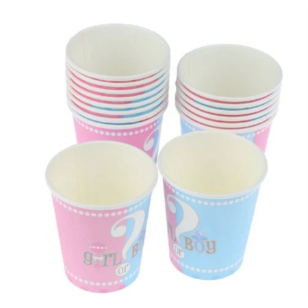 Set 10 Pahare Gender Reveal, , Girl or Boy, din Carton, 7 x 5 x 8.5 cm, 250 ml, Roz/Albastru [4]