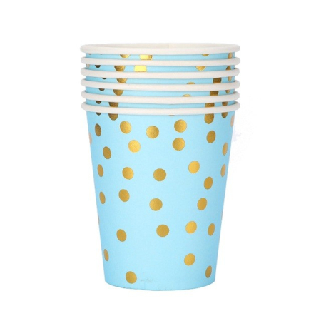 Articole Servire Masa - Set 10 Pahare, , Imprimeu cu Buline, din Carton, 250 ml, 7.5 x 8.5 x 5.2 cm, Albastru/Auriu