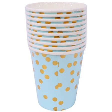 Set 10 Pahare, , Imprimeu cu Buline, din Carton, 250 ml, 7.5 x 8.5 x 5.2 cm, Albastru/Auriu [2]