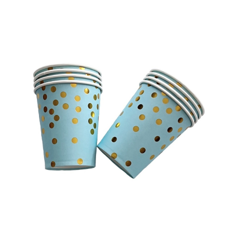 Set 10 Pahare, , Imprimeu cu Buline, din Carton, 250 ml, 7.5 x 8.5 x 5.2 cm, Albastru/Auriu [1]