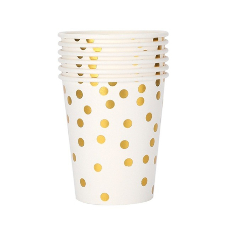 Articole Servire Masa - Set 10 Pahare, , Imprimeu cu Buline, din Carton, 250 ml, 7.5 x 8.5 x 5.2 cm, Auriu