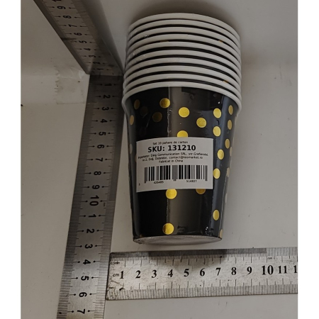 Set 10 Pahare, , Imprimeu cu Buline, din Carton, 250 ml, 7 x 8.5 x 5 cm, Negru/Auriu [3]