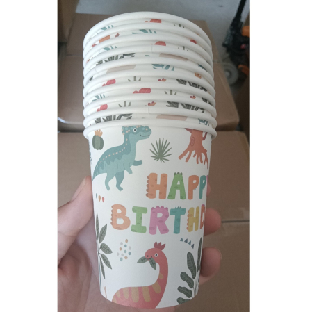 Set 10 Pahare, , Imprimeu cu Dinozaurii, din Carton, 250 ml, 7.5 x 8.5 x 5.2 cm, Multicolor [1]