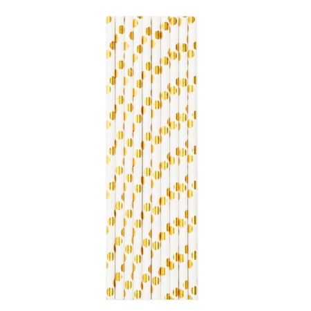 Articole Servire Masa - Set 10 Paie, , din Hartie, 19.5 cm, Model cu Buline Aurii, Alb