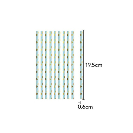 Set 10 Paie, , din Hartie, 19.5 cm, Model cu Buline Aurii, Albastru [3]