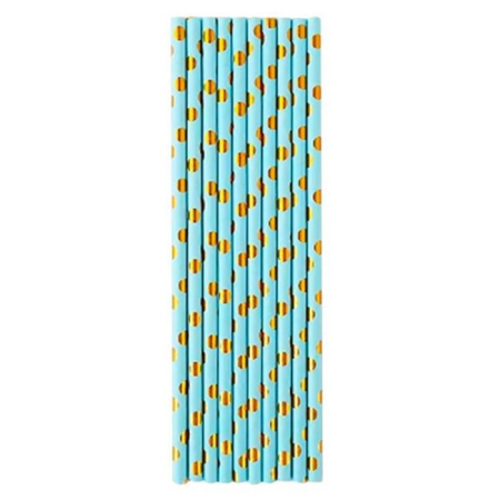 Articole Servire Masa - Set 10 Paie, , din Hartie, 19.5 cm, Model cu Buline Aurii, Albastru