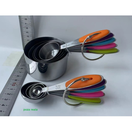 Set 10 Piese de Masurare, , 5 Linguri Gradate + 5 Cesti Gradate, Otel Inoxidabil + Silicon, 19 x 8 x 9 cm, Multicolor [1]