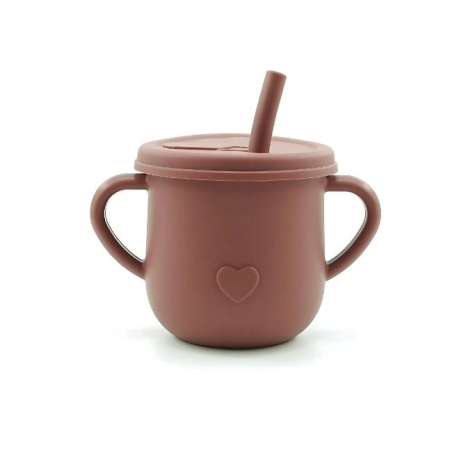 Set 10 Piese Servire Masa. , pentru Bebelusi si Copii, din Silicon/Lemn, cu Ventuze Anti-alunecare, fara Alergeni. +6 Luni, Model Elefant, Maro [1]