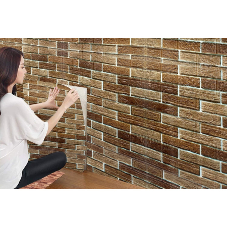 Set 10 Placi de Tapet, , Autoadezive, 70 x 77 cm, 2.5 mm Grosime, Suprafata Acoperita 5.3 mp, din PVC, Model Caramida, Maro [4]