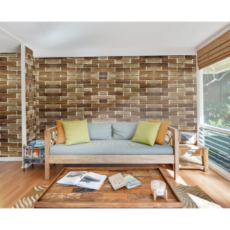 Set 10 Placi de Tapet, , Autoadezive, 70 x 77 cm, 2.5 mm Grosime, Suprafata Acoperita 5.3 mp, din PVC, Model Caramida, Maro [3]