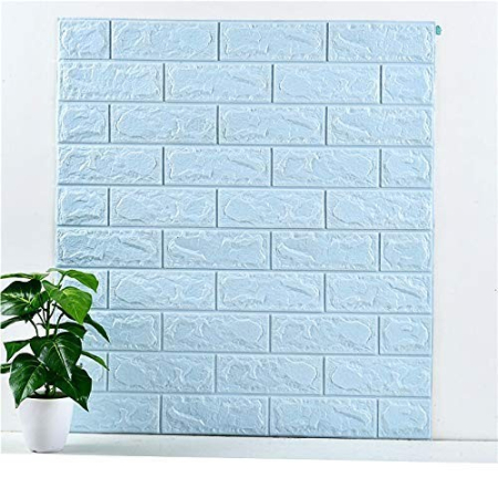 Set 10 Placi de Tapet, , Autoadezive, 70 x 77 cm, 3.5 mm Grosime, Suprafata Acoperita 5.3 mp, din PVC, Model Caramida, Albastru Deschis [2]