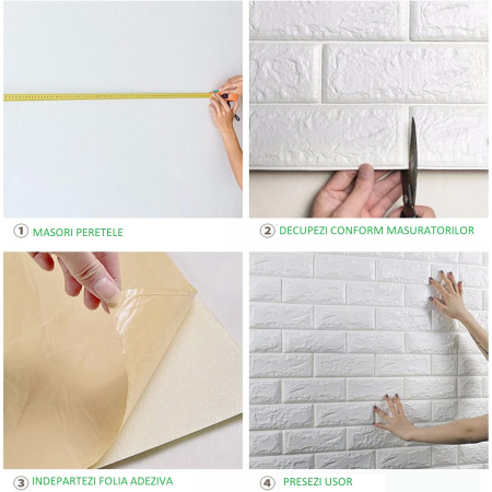 Set 10 Placi de Tapet, , Autoadezive, 70 x 77 cm, 3.5 mm Grosime, Suprafata Acoperita 5.3 mp, din PVC, Model Caramida, Gri [2]