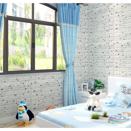 Set 10 Placi de Tapet, , Autoadezive, 70 x 77 cm, Suprafata Acoperita 5.3 mp, din PVC, Model Stelute Albastre, Alb [2]